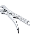 10 Inch Locking Adjustable Wrench With Quick Release And Inch Metric Scale Rust Resistant Precision Machined Jaw And Worm Gear Drop Forged Carbon Steel For Auto Repair Plumbing And DIY Maintenance 2.7 X 0.75 Inch, showing wrench from side angle on white background