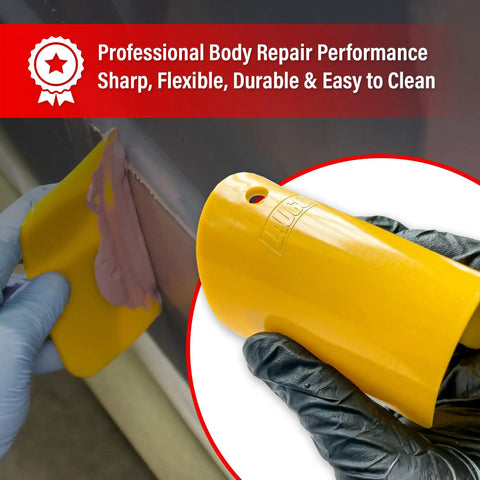 Bulk 100 Pack Yellow 4 Inch Auto Body Filler Spreaders for Putties Glazes Caulks and Paint Easy Application Reusable Plastic Spreader for Automotive Repairs and DIY Projects used on body filler