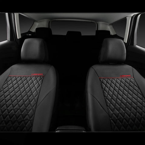 Premium Quilted Leather Front Seat Covers For Cars, Waterproof PU Vinyl, Airbag Compatible, Two Piece Set in black view