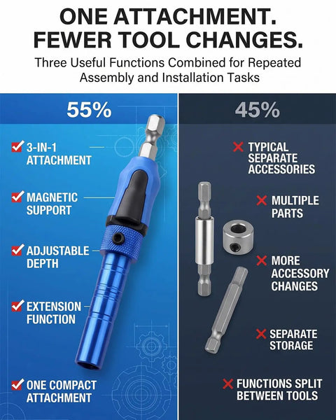 Three In One Magnetic Socket Bit Set With Adjustable Quarter Inch Hex Holder Magnetic Screwdriver Attachment And Extension Adapter For Quick Install And Stable Screw Alignment blue attachment