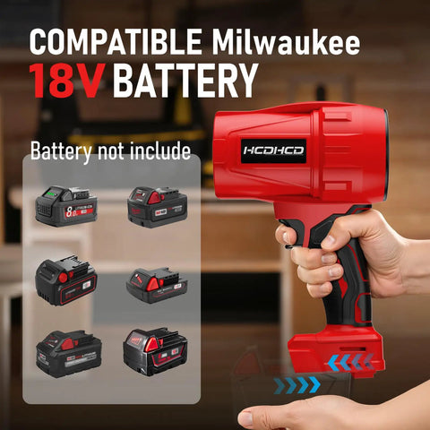 Person holding Cordless Leaf Blower 18V Beast Turbo Jet 580000RPM, 4 Nozzles, showcasing battery compatibility