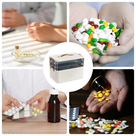 Clear Large Medical Box With Multi Layer Design For Home And Travel Big Capacity Pill Organizer for bottles and meds.