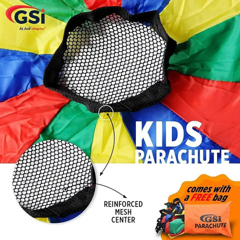Rainbow Parachute Play For Kids 12 Foot Playground Parachute with reinforced mesh center and free bag from GSI