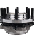 Front Wheel Hub And Bearing Assembly For 2014-2018 Ram 2500 And 2013-2018 Ram 3500 With ABS 8 Lug Front Position Driver Or Passenger Side Corrosion Resistant Durable Replacement Part For Smooth Steering, showcasing the hub with attached ABS wiring and lug bolts, side view.