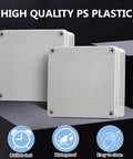 6 By 6 By 3 Inch Outdoor Electrical Junction Box IP65 Weatherproof Plastic Enclosure Tough As Nails Dustproof Waterproof With Gasket And Screws Gray White Finish For Protecting Conduits And Fittings In Outdoor Projects., front view of gray ABS plastic enclosure with screws