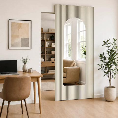 Massive Space Saver Trackless Sliding Barn Door With Built In Mirror And Soft Close Hardware Kit To Keep Your Floors Clear and Glides Like Butter For A Zero Hassle Room Upgrade Homeowners Absolutely Love in a modern home setting.