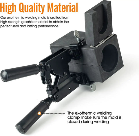 Exothermic Welding Mold Kit For 4/0 AWG Cable To 3/4 Inch Ground Rod, vertical mold with clamp handle, high-strength graphite