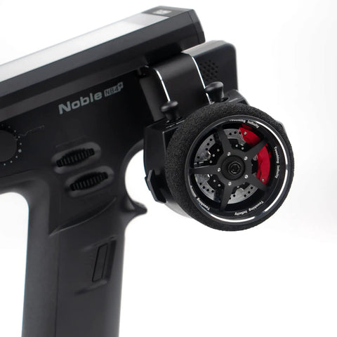 Close-up of Noble NB4 Plus 2.4GHz 8 Channel RC Transmitter With FGR4B Receiver AFHDS 3 Protocol Remote Controller wheel detail