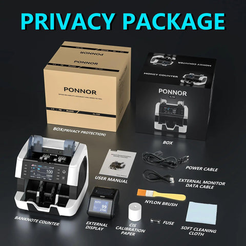 Money Counter Machine For Mixed Denominations With Serial Number Tracking And Multi Currency Counterfeit Detection 2CIS UV IR MG MT Value Counting For Biz With Printer And Four Point Five Inch Touch Screen with accessories and packaging