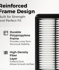 Reinforced frame design of engine air filter for Kia Sorento 2.0L 2.4L 3.3L V6 2016-2020, features durable polypropylene and fiber layer.