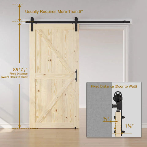 42 By 84 Inch Sliding Barn Door With Seven Foot Hardware Kit Included Unfinished Solid Spruce Wood Panel dimensions and track hardware layout.