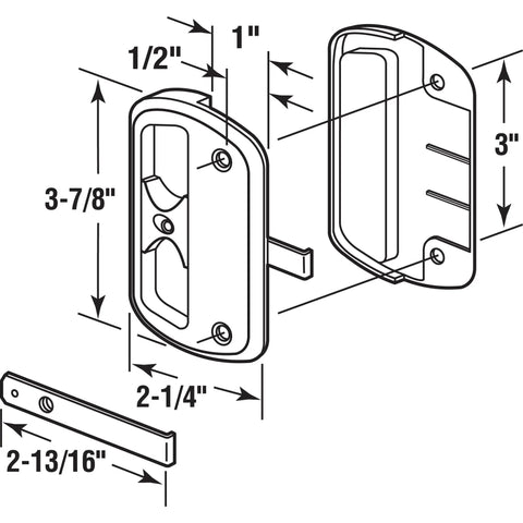 Technical diagram of Black Plastic Sliding Screen Door Latch And Pull With Alumilite Finish, Universal Left Or Right Hand Replacement Handle