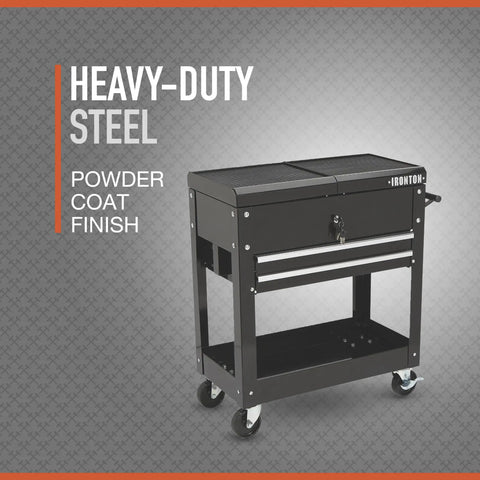 28 Inch Two Drawer Tool Cart With Locking Top And Smooth Rolling Ball Bearing Slides, 350 Pound Capacity, Pro Grade Heavy Duty Mobile Toolbox For Shop Or Garage