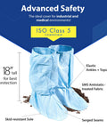 Traction 18 Inch Blue Disposable Boot Covers With Non Slip Sole Water Resistant Skid Resistant Booties ISO Class 5