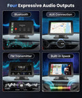 Four audio output modes displayed on 7 Inch Portable Car Stereo With Wireless CarPlay And Android Auto Touch Screen Car Radio.