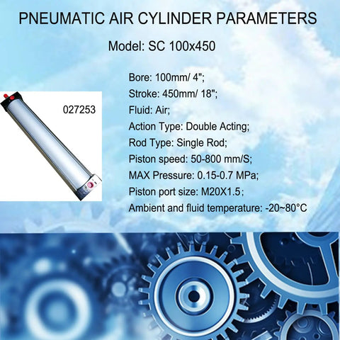 Heavy Duty Air Cylinder Pneumatic Standard Aluminum Alloy Magnetic Rod Double Acting Single Rod 100mm Bore 450mm Stroke