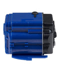 Urinal Electronic Control Module EBV-129-A-U Replacement For 0.5 GPF And 1.0 GPF Flushometers Plug And Play Ready Compatible With Optima G2 ECOS Sensor Urinals Battery Powered By 4 AA Batteries, side view showing blue and black casing.