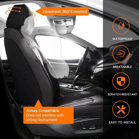 Side view of All In One Waterproof Leather Car Seat Cover Set With Nappa Finish installed on front seat, highlighting features.