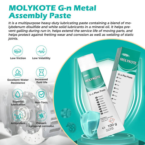GN Plus Paste 100g Molybdenum Disulfide Lubricant with packaging showing product benefits and use for bearings and gears