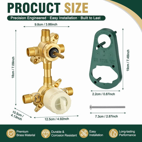 Heavy Duty Solid Brass Shower Rough In Valve With Two To Three Function Integrated Transfer Diverter And Pressure Balancing, 18cm height.