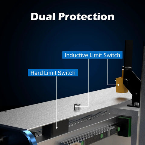 PROVerXL 4x4 CNC Router Machine With Dual Z Axis showing dual protection limit switches for metal and wood carving.