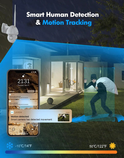 Outdoor Wired Security Cam With Starlight Color Night Vision 2K Clarity For Home Security AI Human Detection And Auto Tracking