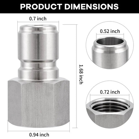 Heavy Duty Stainless Steel Male Quick Disconnect Coupler Half Inch Pipe Thread with dimensions, designed for homebrewing and beer lines.