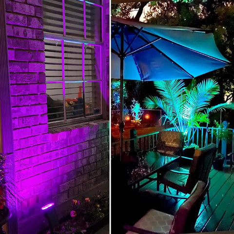 Outdoor RGB Color Changing Spotlight Kit With Remote, 120V Plug In LED Landscape Lights IP66 Waterproof, 4 Pack illuminating patio