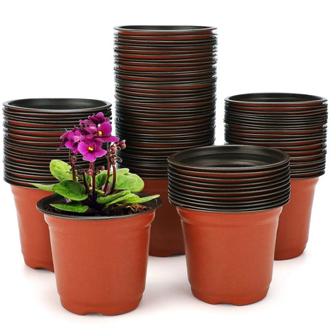 100 Pack Red 4 Inch Plastic Plant Pots For Seed Starting And Seedlings Lightweight Reusable Nursery Pots With Drainage Holes