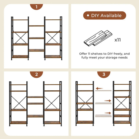 11 Shelf Ladder Bookcase With Open Display Shelves for home and office in DIY assembly steps, wide bookshelf organizer for living room