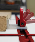 Heavy Duty 4 Pack T Track Cam Stops With Slam Tight Levers For Woodworking Jigs And T Slot Rails, close-up with cam lever engaged.
