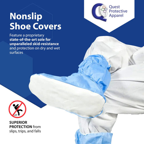 Traction 18 Inch Blue Disposable Boot Covers With Non Slip Sole Water Resistant Skid Resistant Booties on white background
