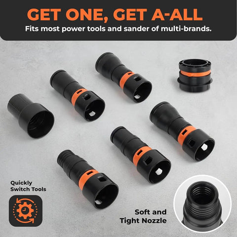 Fabater 7 Piece Dust Collection Hose Adapter Kit For Shop Vacs Rotating Clamps Sanding Woodworking Systems Powerful Fittings with various sizes.