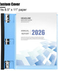 Four Pack 1 Inch 3 Ring Binders With 360 Degree Foldable Design Rotatable Covers in blue showing open binder with paper