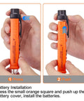 Two Pack Non Contact Voltage Tester With Live Wire Alarm And Bright LED Light, Buzzer And Flashlight, Wire Breakpoint Finder, Detects 12V To 1000V AC, Great For Home DIY And Pro Electric Work, Orange And Red, battery installation close-up