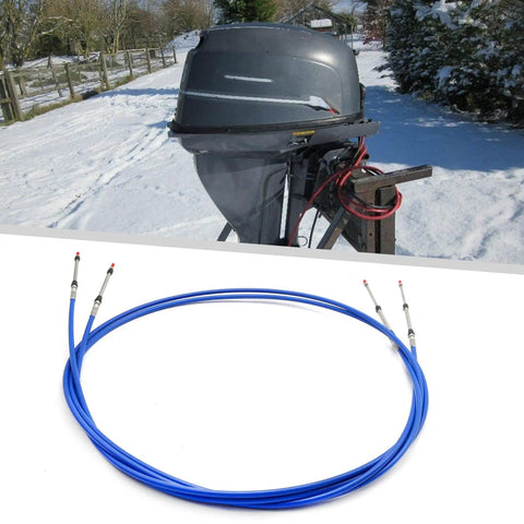 10 Foot Marine Throttle Shift Cable Replacement 33C for Yamaha Outboard Engine, blue cable coiled in snow setting