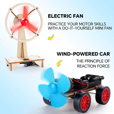 Four In One Solar Power And Engineering STEM Kit with solar car, electric fan; wood puzzles for kids aged 8 to 14.