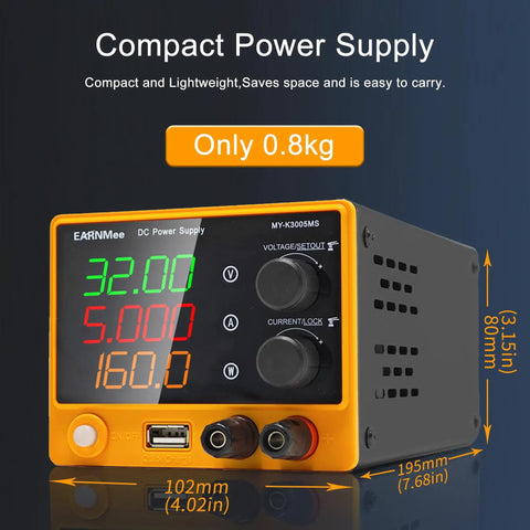 Variable DC Power Supply 30V 5A Benchtop Lab Power Source With 4 Digit Display USB Fast Charging and Adjustment Knob