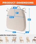 Ultra Plush D Shaped Chair Cushions For Dining Chairs With Removable Washable Covers And Ties All Day Comfort For Kitchen Indoor Dining And Patio 17 By 16 Inches Set Of 4 Beige, showing cushion dimensions.