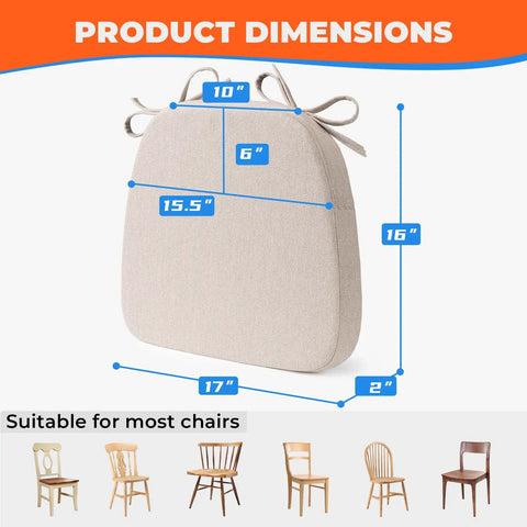 Ultra Plush D Shaped Chair Cushions For Dining Chairs With Removable Washable Covers And Ties All Day Comfort For Kitchen Indoor Dining And Patio 17 By 16 Inches Set Of 4 Beige, showing cushion dimensions.