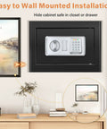 1.2 Cubic Personal Home Safe Box Fireproof And Waterproof With Removable Shelf beefed up tough as nails heavy duty steel anti-theft safe mounted on a wall in a home setting