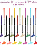 Sixteen Pack Adjustable Length Two Way Mini Golf Putters For Men And Women Bulk Set With Aluminum Alloy Shafts Right And Left Handed Colorful Training Putter Clubs For Home Practice And Family Golf Fun