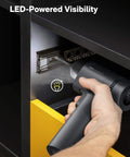 16V Brushless Power Drill With 50 Nm Torque, Smart Digital Display, LED Light in action drilling inside a cabinet