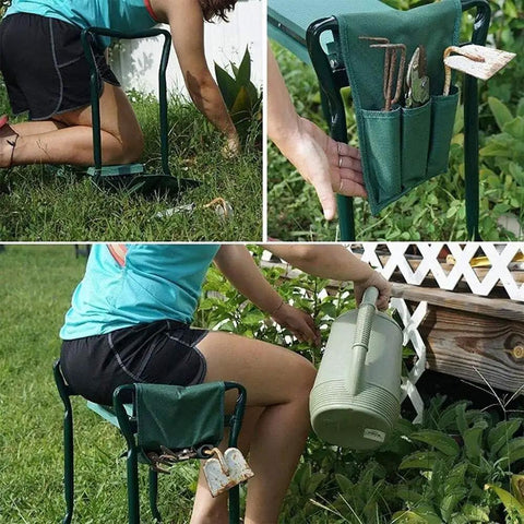 Garden Kneeler Seat With Handles And Tool Bags Folding Work Bench Multi Purpose Pad Chair For Gardening Converts To Comfortable Kneeling Stool Or Chair Includes Tool Bags Ideal Gift in use for gardening and tool storage.