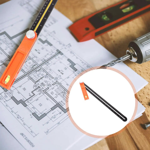 High Precision Carpentry Marking Ruler T Shaped Measuring Tool on architectural blueprint