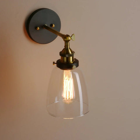 Vintage Style Clear Glass Wall Sconce Hardwired Vanity Light For Bathroom And Bedroom Hallway Cafe Rustic Farmhouse Wall Mounted Lamp For Vanity Mirror Decor with brass fixture and lit bulb