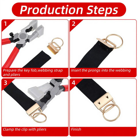Production steps of the 60 Piece Key Fob Hardware Kit With 1 Inch Keychain Parts In Silver Bronze Black And Gold Finish.