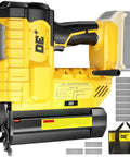 Tough 18 Gauge Cordless Brad Nailer And Stapler Pair, yellow design, 18 gauge capability, 20V battery, includes fasteners.
