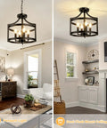 4 Light Modern Farmhouse Ceiling Chandelier Matte Black Open Cage Pendant Lighting Convertible Semi Flush Mount