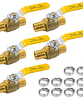 Five Pack 1 Inch By 1 Inch PEX Ball Valve Full Port Water Shut Off Kit With Ten Stainless Steel Cinch Crimp Rings UPC Certified